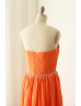 Orange Ruched Chiffon High Low Bridesmaid Dress